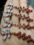 S925 Inlay South Red Agate 30 Grain Hoops Earrings