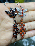 S925 Inlay South Red Agate 30 Grain Hoops Earrings