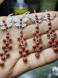 S925 Inlay South Red Agate 30 Grain Hoops Earrings