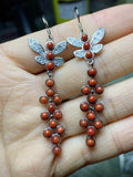 S925 Inlay South Red Agate 30 Grain Hoops Earrings