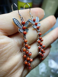 S925 Inlay South Red Agate 30 Grain Hoops Earrings
