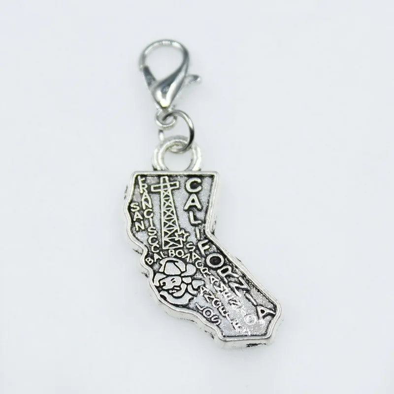 California State Map Dangle Charms Lobster Clasp DIY Pendant Bracelets