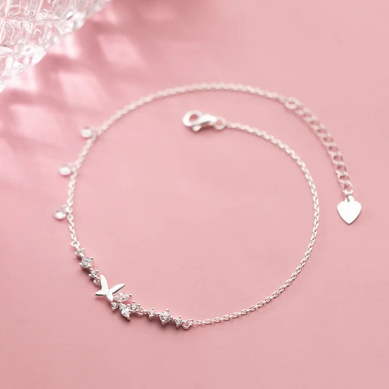 925 Sterling Silver Butterfly Anklets for Women