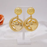 Lion Copper Hoop Earrings Hollow Large Style Wedding Party