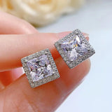 S925 Silver Princess Square Diamond Earrings 7*7mm