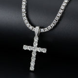Silver Cross Pendant Chain Tennis Necklace Men Women