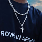 Silver Cross Pendant Chain Tennis Necklace Men Women