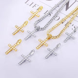 Silver Cross Pendant Chain Tennis Necklace Men Women