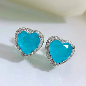 925 Silver Paraiba Stud Earrings Heart Cut for Women