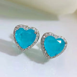 925 Silver Paraiba Stud Earrings Heart Cut for Women