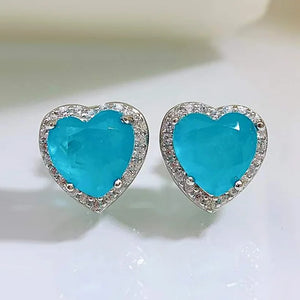 925 Silver Paraiba Stud Earrings Heart Cut for Women