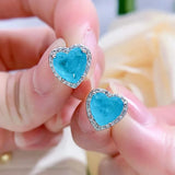 925 Silver Paraiba Stud Earrings Heart Cut for Women