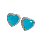 925 Silver Paraiba Stud Earrings Heart Cut for Women