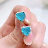 925 Silver Paraiba Stud Earrings Heart Cut for Women