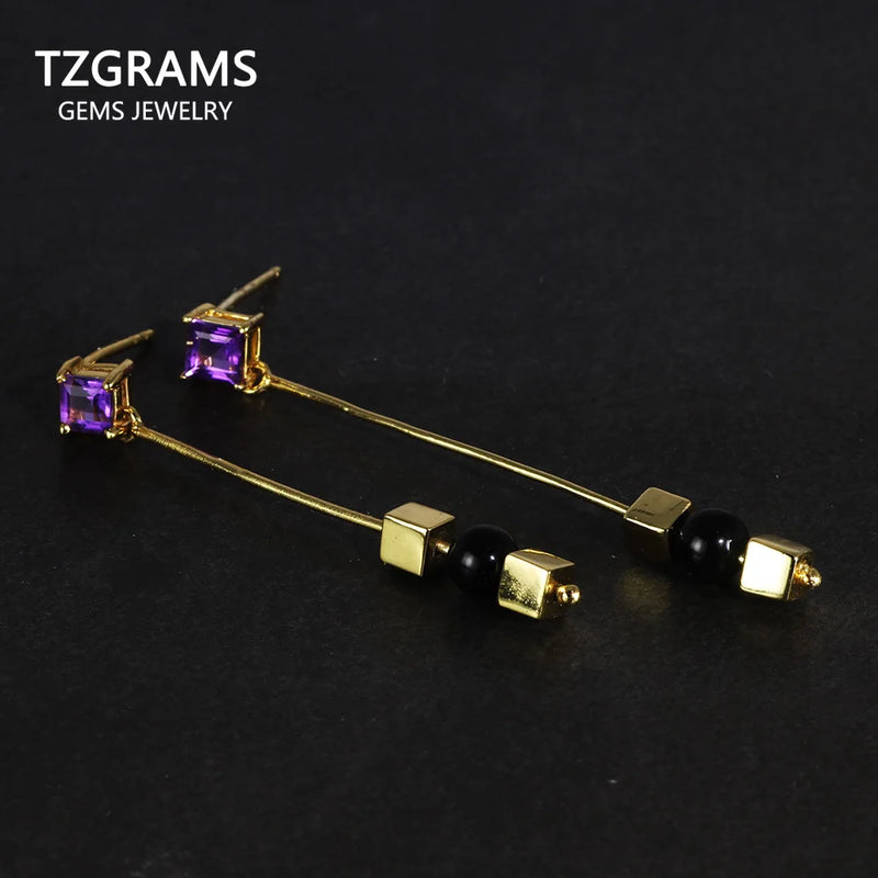 925 Silver Amethyst Clip Earrings Women's Jewelry