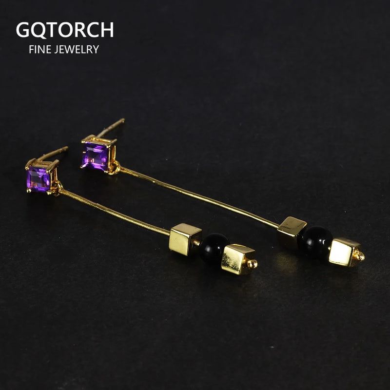925 Silver Amethyst Clip Earrings For Women