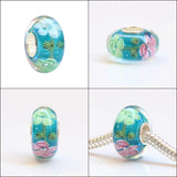 925 Silver Large Hole 3D Flowers Charm Glass Bead for European Bracelet