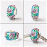 925 Silver Large Hole 3D Flowers Charm Glass Bead for European Bracelet