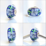 925 Silver Large Hole 3D Flowers Charm Glass Bead for European Bracelet
