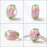 925 Silver Large Hole 3D Flowers Charm Glass Bead for European Bracelet