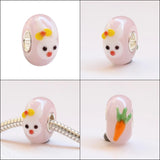 925 Sterling Silver Cartoon Rabbit Glass Charm Bead European Bracelet
