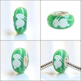 925 Sterling Silver Cartoon Rabbit Glass Charm Bead European Bracelet