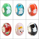 925 Sterling Silver Cartoon Rabbit Glass Charm Bead European Bracelet