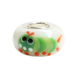 925 Sterling Silver Large Hole Green Caterpillar Charm Glass Bead