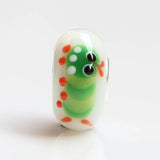 925 Sterling Silver Large Hole Green Caterpillar Charm Glass Bead