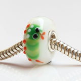 925 Sterling Silver Large Hole Green Caterpillar Charm Glass Bead