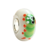925 Sterling Silver Large Hole Green Caterpillar Charm Glass Bead