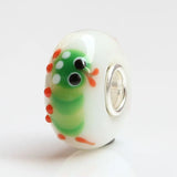 925 Sterling Silver Large Hole Green Caterpillar Charm Glass Bead