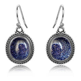 925 Sterling Silver Sandstone Oval Drop Earrings Women Wedding Party
