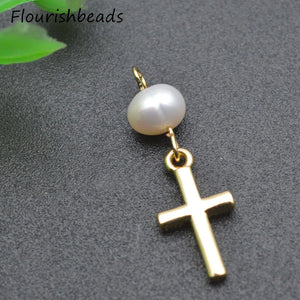 20pcs 12x20mm Nickel Silver Plated Pearl Beads Metal Cross Earring Charms