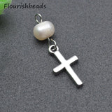 20pcs 12x20mm Nickel Silver Plated Pearl Beads Metal Cross Earring Charms