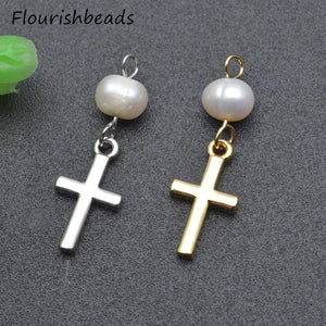 20pcs 12x20mm Nickel Silver Plated Pearl Beads Metal Cross Earring Charms