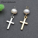 20pcs 12x20mm Nickel Silver Plated Pearl Beads Metal Cross Earring Charms