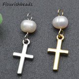 20pcs 12x20mm Nickel Silver Plated Pearl Beads Metal Cross Earring Charms