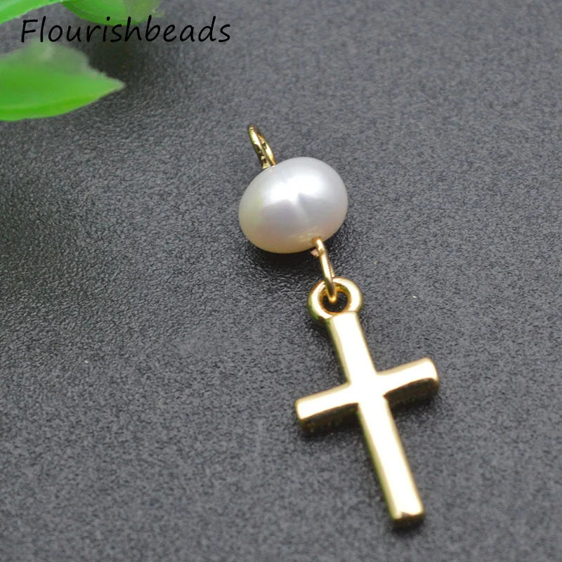 20pcs 12x20mm Nickel Silver Plated Pearl Beads Metal Cross Earring Charms