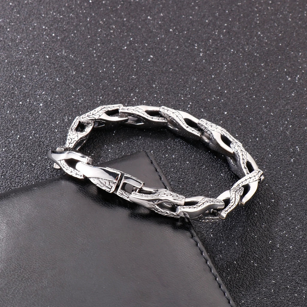 Vintage Stainless Steel Bracelet 8mm Men's Engraved Jewelry