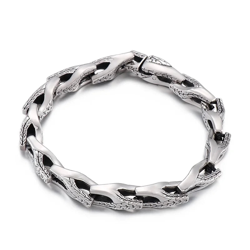 Vintage Stainless Steel Bracelet 8mm Men's Engraved Jewelry