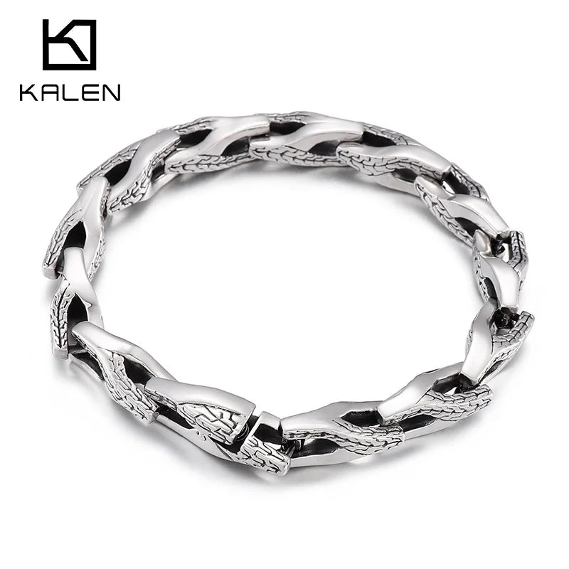 Vintage Stainless Steel Bracelet 8mm Men's Engraved Jewelry