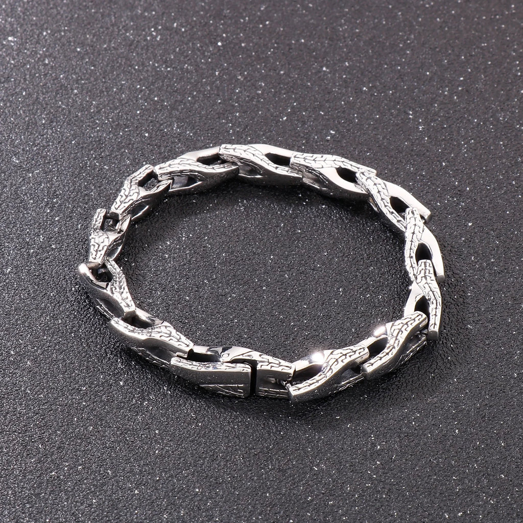 Vintage Stainless Steel Bracelet 8mm Men's Engraved Jewelry