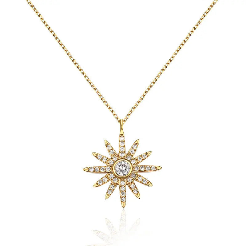 925 Silver Crystal Sun Angel Six-Pointed Star Necklace