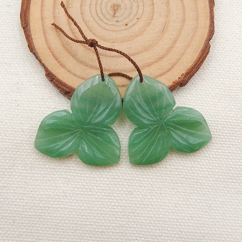 Green Aventurine Carved Flower Earring Beads 38x28mm