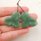 Green Aventurine Carved Flower Earring Beads 38x28mm