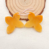 Natural Yellow Jade Carved Flower Earrings 36x32x3mm, 37x32x4mm