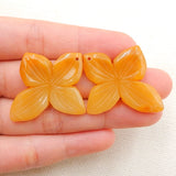 Natural Yellow Jade Carved Flower Earrings 36x32x3mm, 37x32x4mm