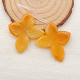 Natural Yellow Jade Carved Flower Earrings 36x32x3mm, 37x32x4mm
