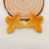Natural Yellow Jade Carved Flower Earrings 36x32x3mm, 37x32x4mm